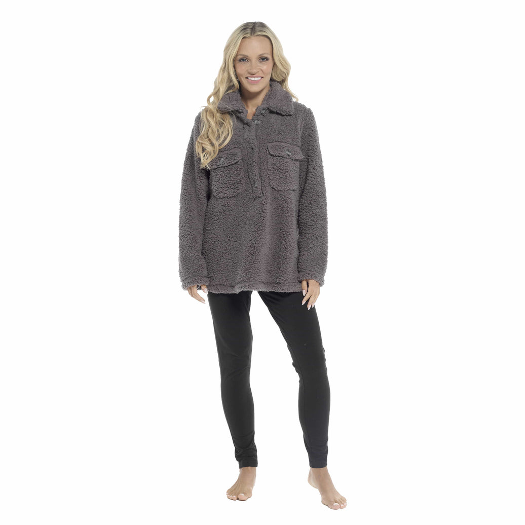 Women's Luxuriously Soft Sherpa Top and Leggings Lounge Set with Double Pockets Long Sleeve Lightweight Pajamas Ideal for Chilly Days by Daisy Dreamer Pyjamas