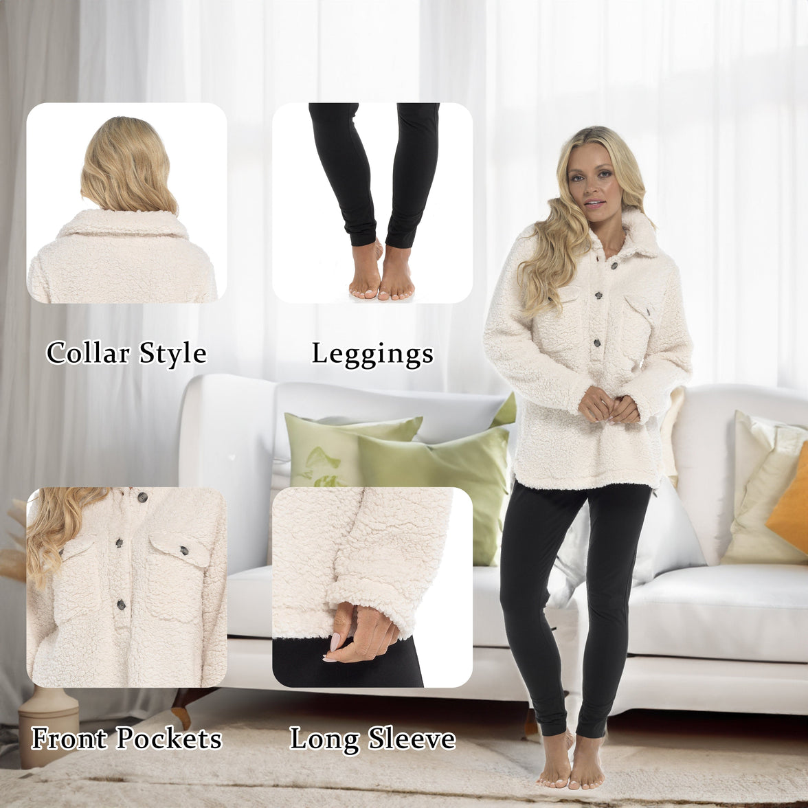 Women's Luxuriously Soft Sherpa Top and Leggings Lounge Set with Double Pockets Long Sleeve Lightweight Pajamas Ideal for Chilly Days by Daisy Dreamer Pyjamas