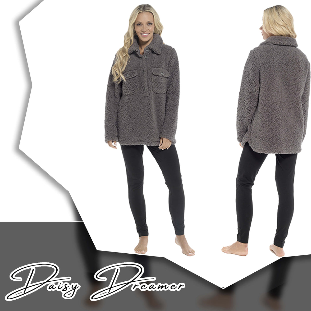 Women's Luxuriously Soft Sherpa Top and Leggings Lounge Set with Double Pockets Long Sleeve Lightweight Pajamas Ideal for Chilly Days by Daisy Dreamer Pyjamas
