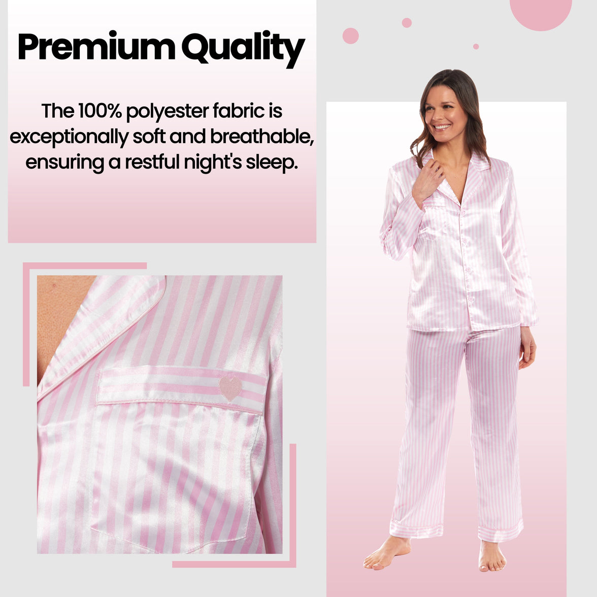 Women's Satin Silk Luxurious Pyjama Set with Dress Shirt Collar and Loose-Fitting Pants in Black Pink Grey by Daisy Dreamer Pyjamas