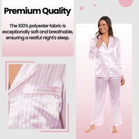 Women's Satin Silk Luxurious Pyjama Set with Dress Shirt Collar and Loose-Fitting Pants in Black Pink Grey by Daisy Dreamer Pyjamas