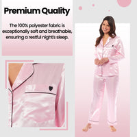 Women's Satin Silk Luxurious Pyjama Set with Dress Shirt Collar and Loose-Fitting Pants in Black Pink Grey by Daisy Dreamer Pyjamas