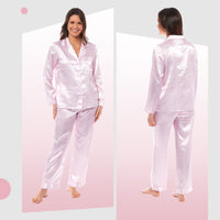 Women's Satin Silk Luxurious Pyjama Set with Dress Shirt Collar and Loose-Fitting Pants in Black Pink Grey by Daisy Dreamer Pyjamas