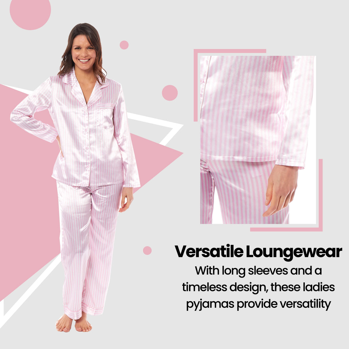 Women's Satin Silk Luxurious Pyjama Set with Dress Shirt Collar and Loose-Fitting Pants in Black Pink Grey by Daisy Dreamer Pyjamas