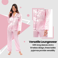 Women's Satin Silk Luxurious Pyjama Set with Dress Shirt Collar and Loose-Fitting Pants in Black Pink Grey by Daisy Dreamer Pyjamas
