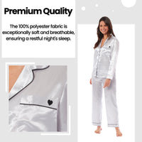 Women's Satin Silk Luxurious Pyjama Set with Dress Shirt Collar and Loose-Fitting Pants in Black Pink Grey by Daisy Dreamer Pyjamas