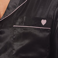Women's Satin Silk Luxurious Pyjama Set with Dress Shirt Collar and Loose-Fitting Pants in Black Pink Grey by Daisy Dreamer Pyjamas
