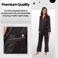 Women's Satin Silk Luxurious Pyjama Set with Dress Shirt Collar and Loose-Fitting Pants in Black Pink Grey by Daisy Dreamer Pyjamas