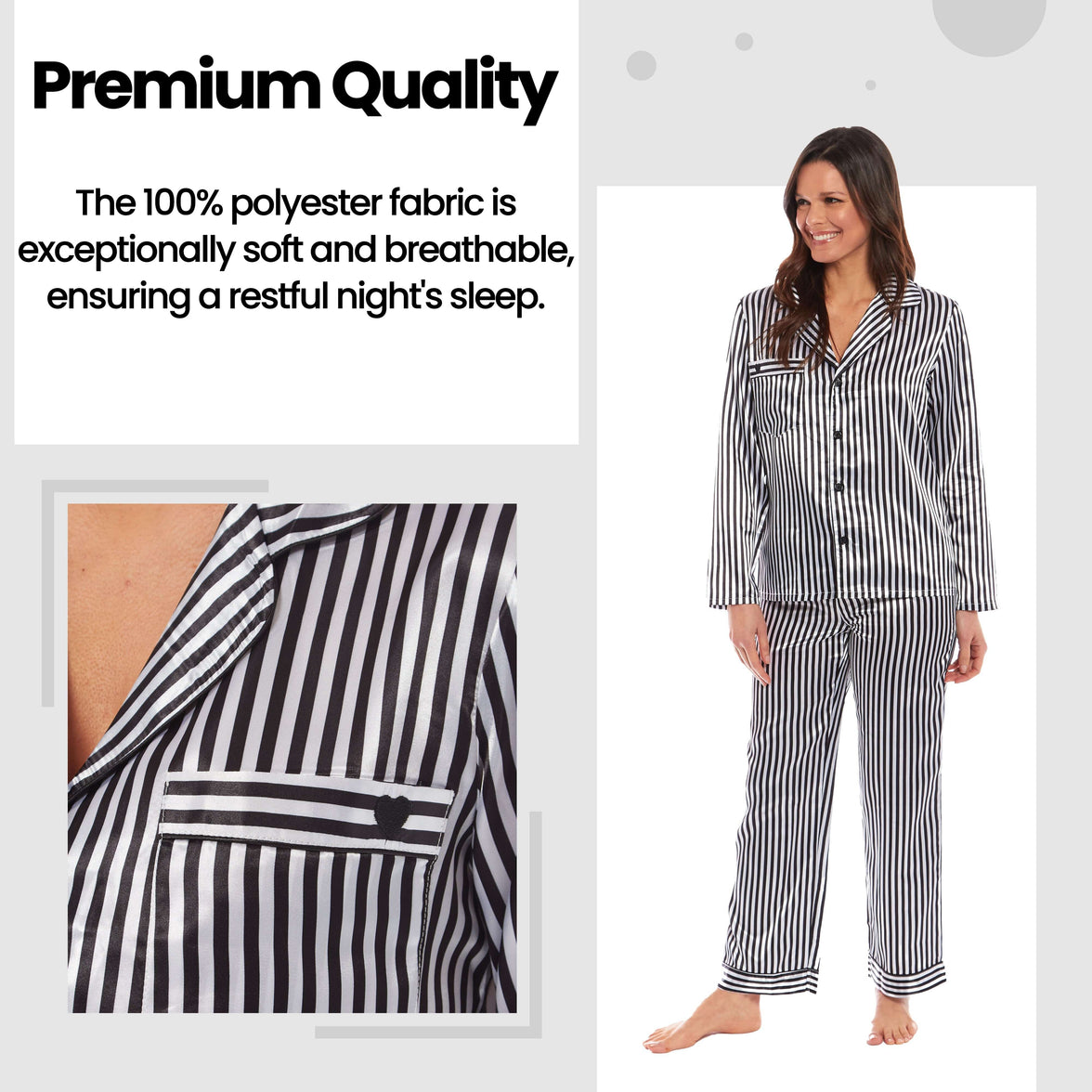 Women's Satin Silk Luxurious Pyjama Set with Dress Shirt Collar and Loose-Fitting Pants in Black Pink Grey by Daisy Dreamer Pyjamas
