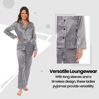 Women's Satin Silk Luxurious Pyjama Set with Dress Shirt Collar and Loose-Fitting Pants in Black Pink Grey by Daisy Dreamer Pyjamas