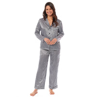 Women's Satin Silk Luxurious Pyjama Set with Dress Shirt Collar and Loose-Fitting Pants in Black Pink Grey by Daisy Dreamer Pyjamas