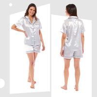 Women's Satin Silk Pyjama Set Satin PJs Short Loungewear Nightwear for Women in Black Pink Grey Sizes UK 8-22 by Daisy Dreamer Pyjamas