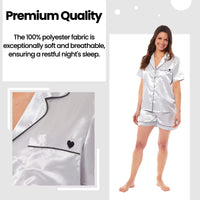Women's Satin Silk Pyjama Set Satin PJs Short Loungewear Nightwear for Women in Black Pink Grey Sizes UK 8-22 by Daisy Dreamer Pyjamas