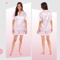 Women's Satin Silk Pyjama Set Satin PJs Short Loungewear Nightwear for Women in Black Pink Grey Sizes UK 8-22 by Daisy Dreamer Pyjamas