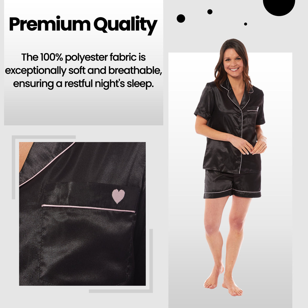 Women's Satin Silk Pyjama Set Satin PJs Short Loungewear Nightwear for Women in Black Pink Grey Sizes UK 8-22 by Daisy Dreamer Pyjamas
