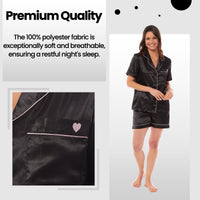 Women's Satin Silk Pyjama Set Satin PJs Short Loungewear Nightwear for Women in Black Pink Grey Sizes UK 8-22 by Daisy Dreamer Pyjamas