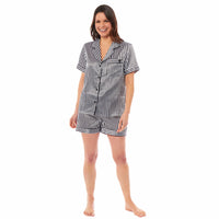 Women's Satin Silk Pyjama Set Satin PJs Short Loungewear Nightwear for Women in Black Pink Grey Sizes UK 8-22 by Daisy Dreamer SMALL | UK 8-10 / BLACK STRIPES Pyjamas