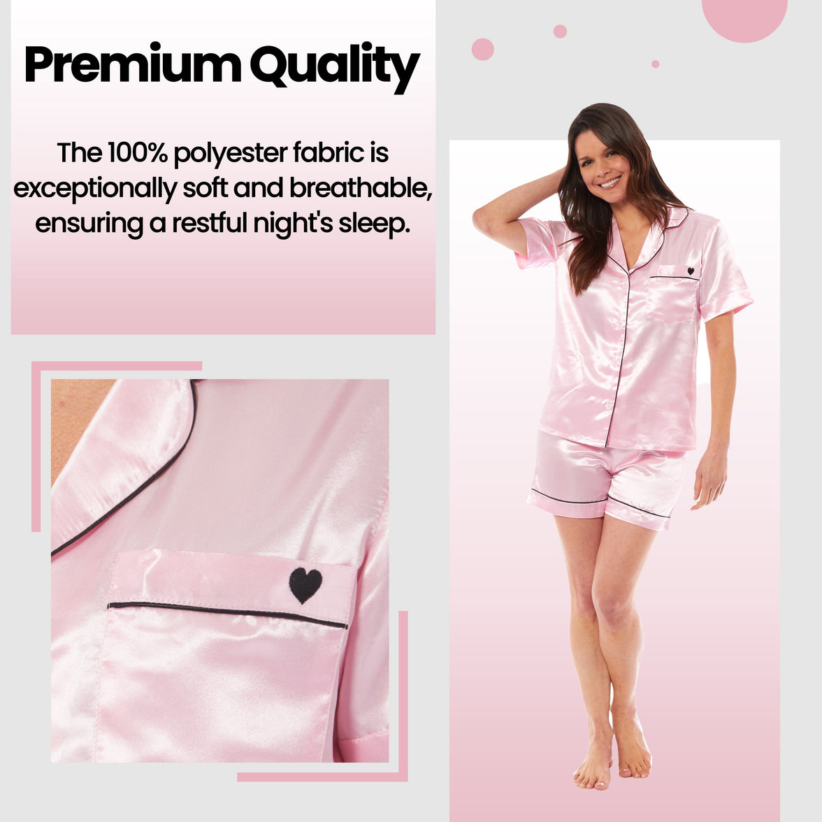 Women's Satin Silk Pyjama Set Satin PJs Short Loungewear Nightwear for Women in Black Pink Grey Sizes UK 8-22 by Daisy Dreamer Pyjamas