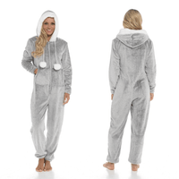 Women's Luxurious Shimmer Fleece Hooded Onesie with Zip Pockets and Pompoms Ultimate Comfort Sleepwear by Daisy Dreamer Pyjamas
