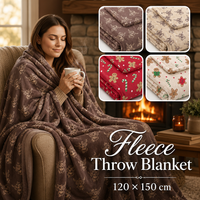 Elf Lane Fleece Throw Blanket Soft Cosy Highland Cow Christmas Gingerbread Design Blanket for Sofa & Bed Warm 120 x 150 cm