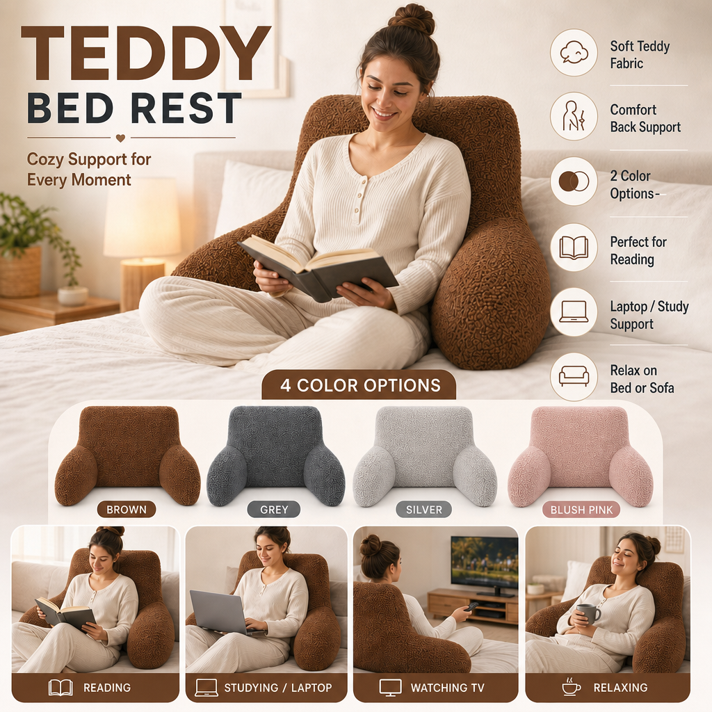 OLIVIA ROCCO Teddy Bedrest Reading Pillow with Arms Back Support