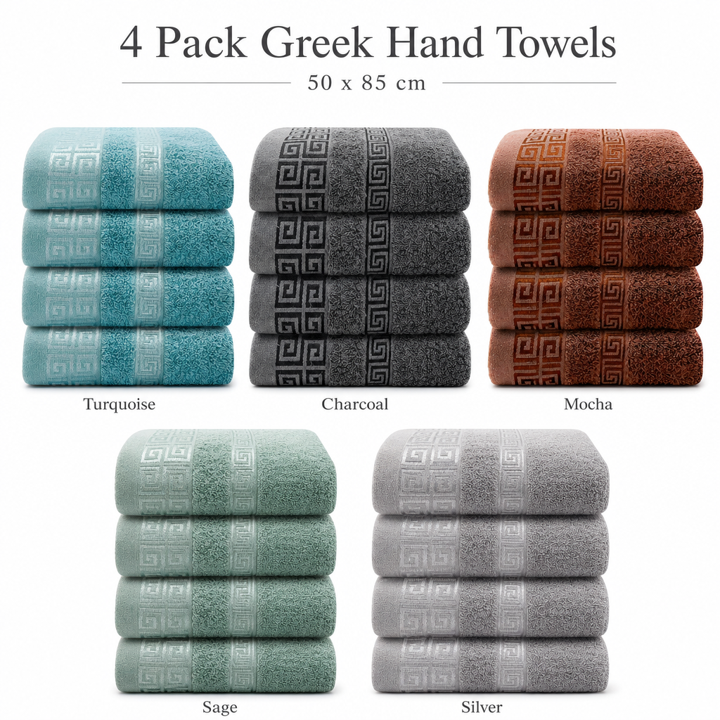 OLIVIA ROCCO Greek Microfibre Hand Towels 4 Pack Soft Absorbent 50 x 85 cm