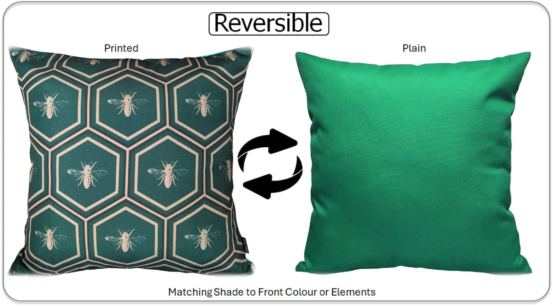 Waterproof Cushions Outdoor Indoor Hollowfibre Filled 43 x 43 cm / BEES EMERALD OLIVIA ROCCO Cushions