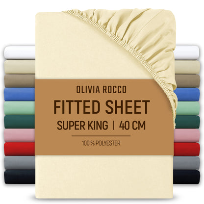 Extra Deep Pocket Fitted Sheet Soft Brushed Microfibre Fabric Shrink Fade Resistant Easy Care Bedding by Olivia Rocco Cream / Superking Fitted Sheet