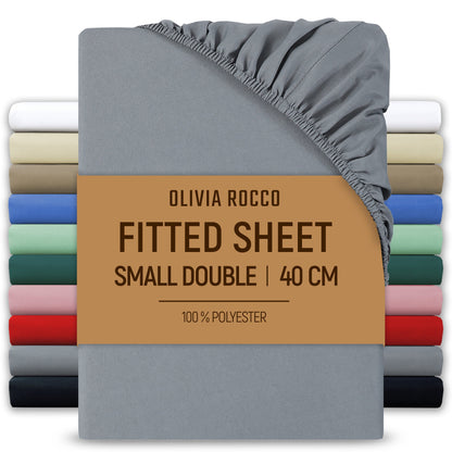 Extra Deep Pocket Fitted Sheet Soft Brushed Microfibre Fabric Shrink Fade Resistant Easy Care Bedding by Olivia Rocco Grey / 3/4 Bed Fitted Sheet