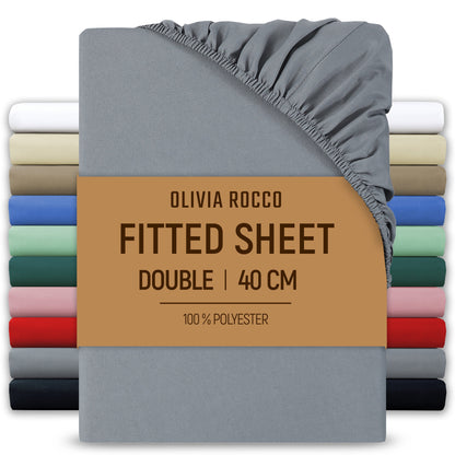Extra Deep Pocket Fitted Sheet Soft Brushed Microfibre Fabric Shrink Fade Resistant Easy Care Bedding by Olivia Rocco Grey / Double Fitted Sheet
