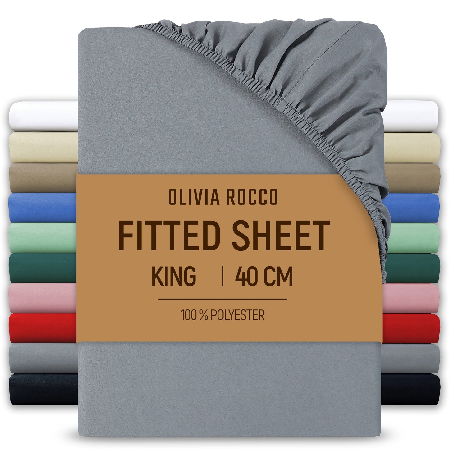 Extra Deep Pocket Fitted Sheet Soft Brushed Microfibre Fabric Shrink Fade Resistant Easy Care Bedding by Olivia Rocco Grey / King Fitted Sheet