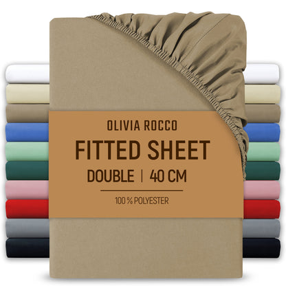 Extra Deep Pocket Fitted Sheet Soft Brushed Microfibre Fabric Shrink Fade Resistant Easy Care Bedding by Olivia Rocco Natural / Double Fitted Sheet