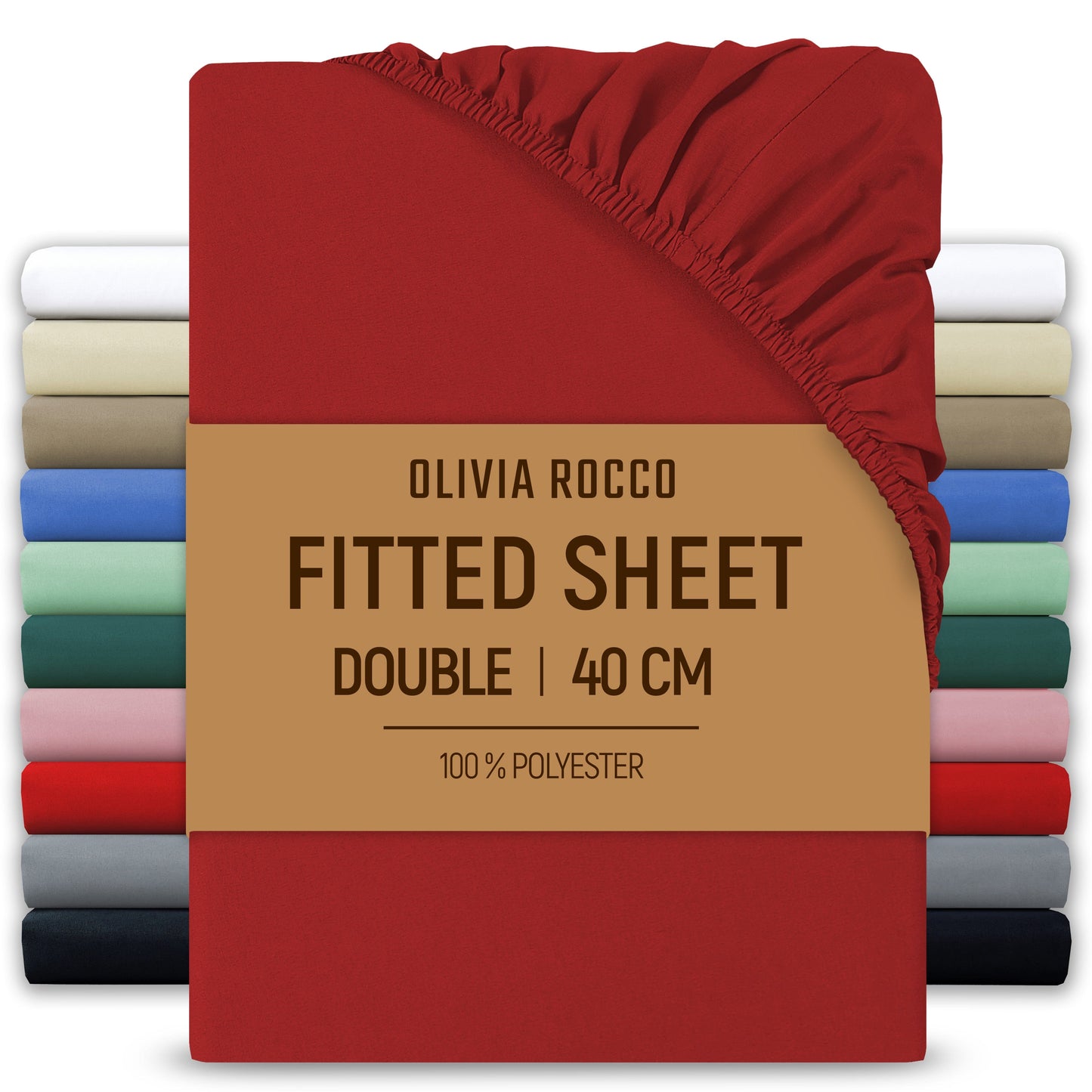 Extra Deep Pocket Fitted Sheet Soft Brushed Microfibre Fabric Shrink Fade Resistant Easy Care Bedding by Olivia Rocco Red / Double Fitted Sheet