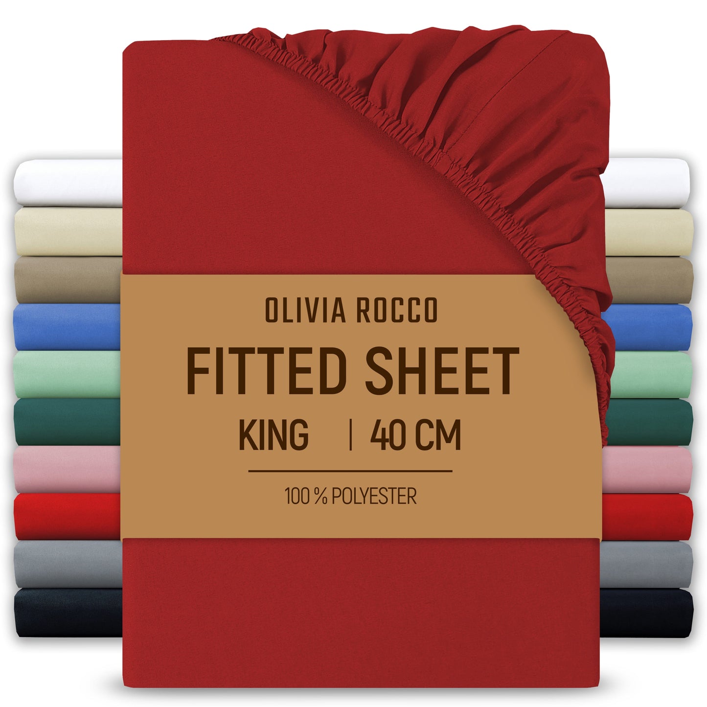 Extra Deep Pocket Fitted Sheet Soft Brushed Microfibre Fabric Shrink Fade Resistant Easy Care Bedding by Olivia Rocco Red / King Fitted Sheet
