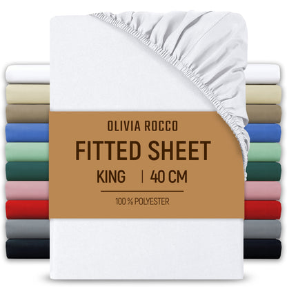 Extra Deep Pocket Fitted Sheet Soft Brushed Microfibre Fabric Shrink Fade Resistant Easy Care Bedding by Olivia Rocco White / King Fitted Sheet
