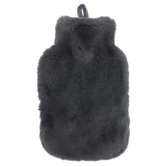 Faux Fur Covered 2 Litre Luxury Hot Water Bottle for Thermotherapy Durable Natural Rubber UK Safe Tested for Winter Warmth Ideal Gift for Adults Kids by OLIVIA ROCCO CHARCOAL Hot Water Bottle
