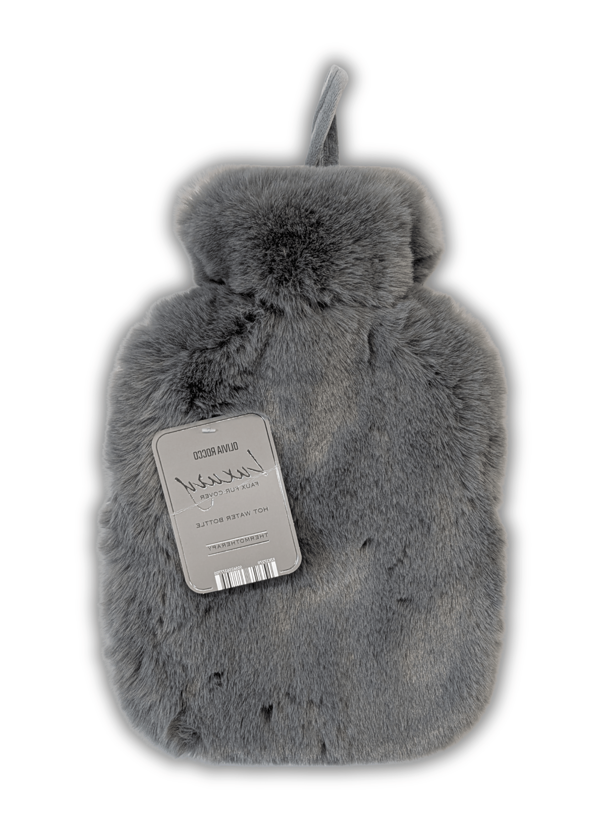 Faux Fur Super Soft Covered 2 Litre Luxury Hot Water Bottle for Thermotherapy Durable Natural Rubber UK Safe Tested for Winter Warmth Ideal Gift for Adults Kids by OLIVIA ROCCO CHARCOAL Hot Water Bottle