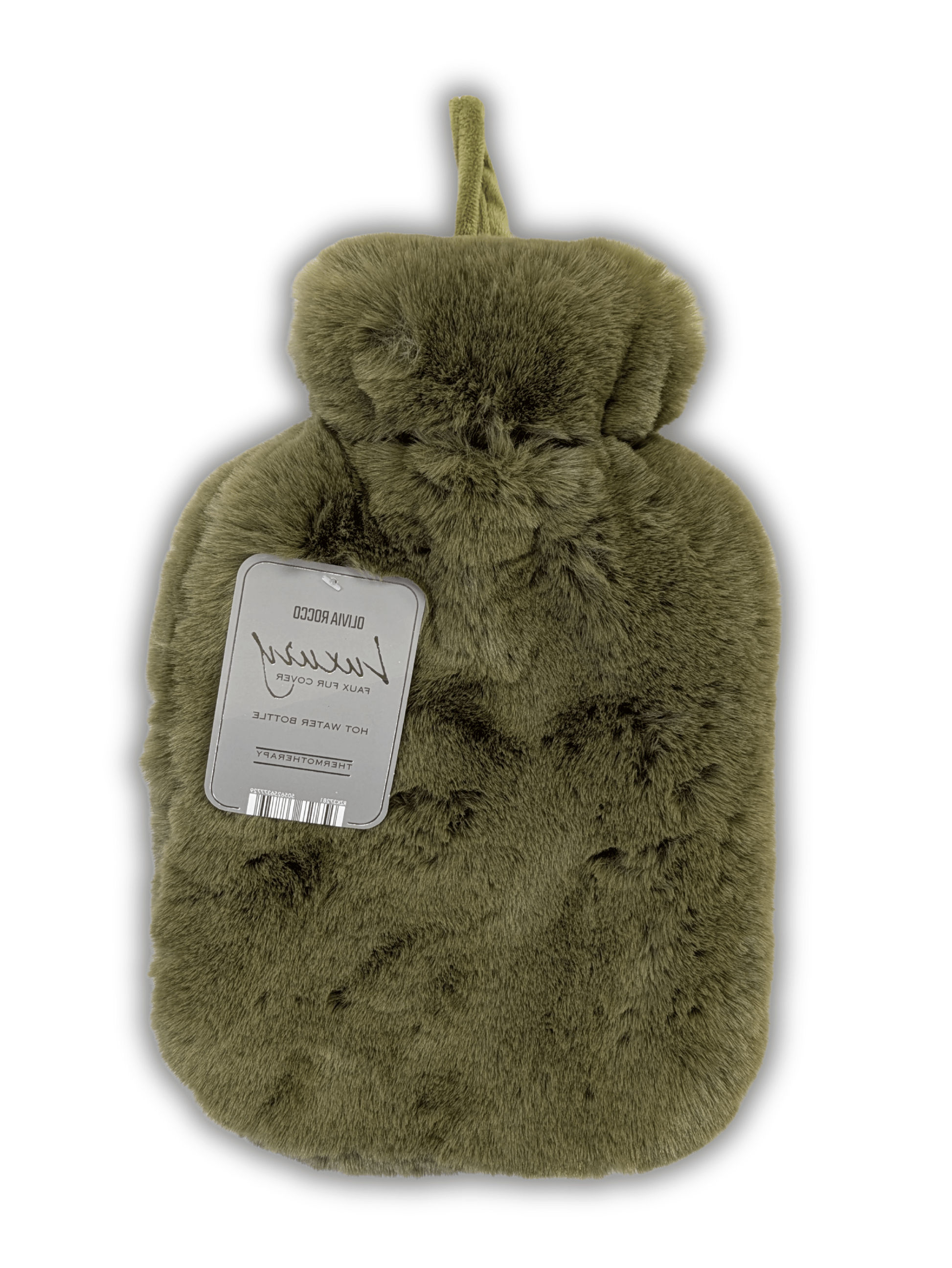Faux Fur Super Soft Covered 2 Litre Luxury Hot Water Bottle for Thermotherapy Durable Natural Rubber UK Safe Tested for Winter Warmth Ideal Gift for Adults Kids by OLIVIA ROCCO GREEN Hot Water Bottle