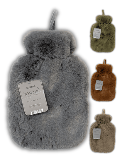 Faux Fur Super Soft Covered 2 Litre Luxury Hot Water Bottle for Thermotherapy Durable Natural Rubber UK Safe Tested for Winter Warmth Ideal Gift for Adults Kids by OLIVIA ROCCO Hot Water Bottle