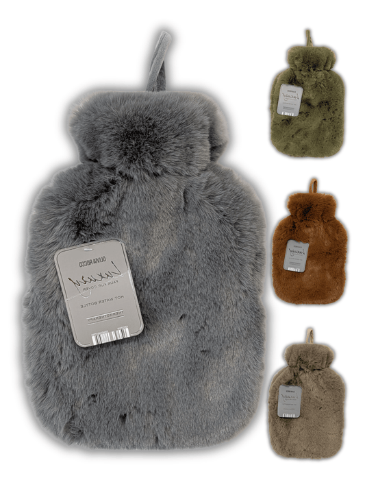Faux Fur Super Soft Covered 2 Litre Luxury Hot Water Bottle for Thermotherapy Durable Natural Rubber UK Safe Tested for Winter Warmth Ideal Gift for Adults Kids by OLIVIA ROCCO Hot Water Bottle