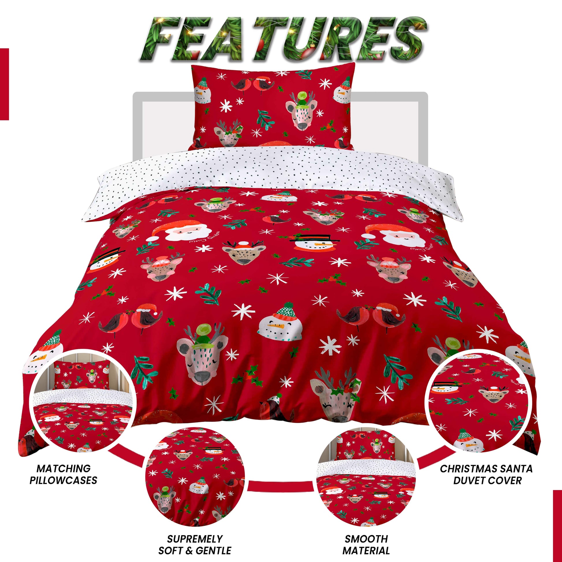 Festive Holiday Santa Duvet Cover Set with Pillowcases Reversible Xmas Design OEKO-TEX Certified Cosy Winter Bedding by OLIVIA ROCCO OLIVIA ROCCO Duvet Cover