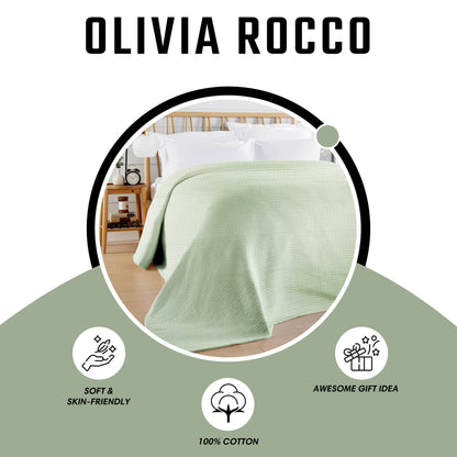 Florian Checked Throw Blanket Sage Green Bedspread for Sofas Armchairs Sofa Settee Couch Beds & Couches by OLIVIA ROCCO 180 x 250 CM / SAGE GREEN OLIVIA ROCCO Throw