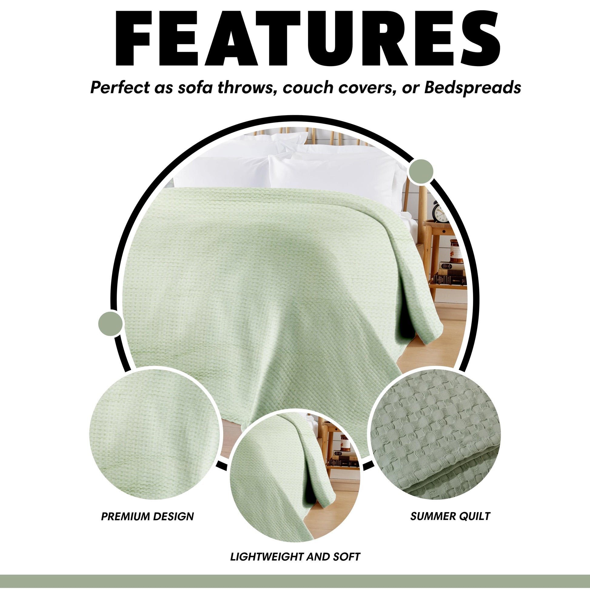 Florian Checked Throw Blanket Sage Green Bedspread for Sofas Armchairs Sofa Settee Couch Beds & Couches by OLIVIA ROCCO 180 x 250 CM / SAGE GREEN OLIVIA ROCCO Throw