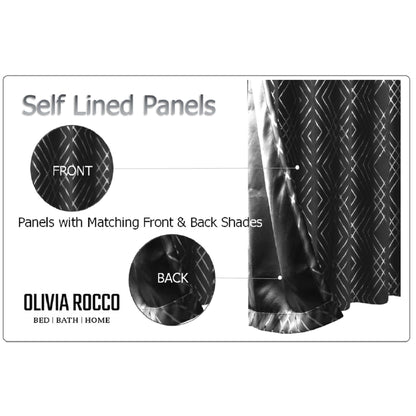 Geometric Black Sparkle Blackout Curtains Soft Thermal Insulated Eyelet Ring Top Living Room & Bedroom Drapes by OLIVIA ROCCO Curtain