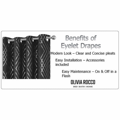 Geometric Black Sparkle Blackout Curtains Soft Thermal Insulated Eyelet Ring Top Living Room & Bedroom Drapes by OLIVIA ROCCO Curtain