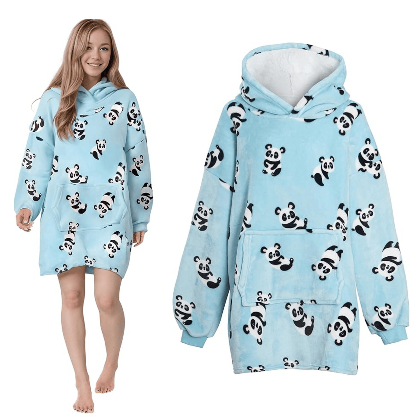 Oversized Panda Hooded Plush Fleece With Reversible Sherpa Blanket PANDA Daisy Dreamer Hooded Blanket