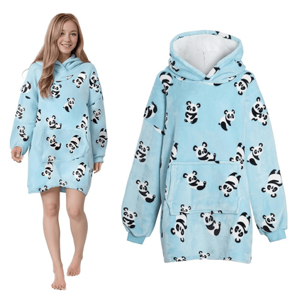 Oversized Panda Hooded Plush Fleece With Reversible Sherpa Blanket PANDA Daisy Dreamer Hooded Blanket