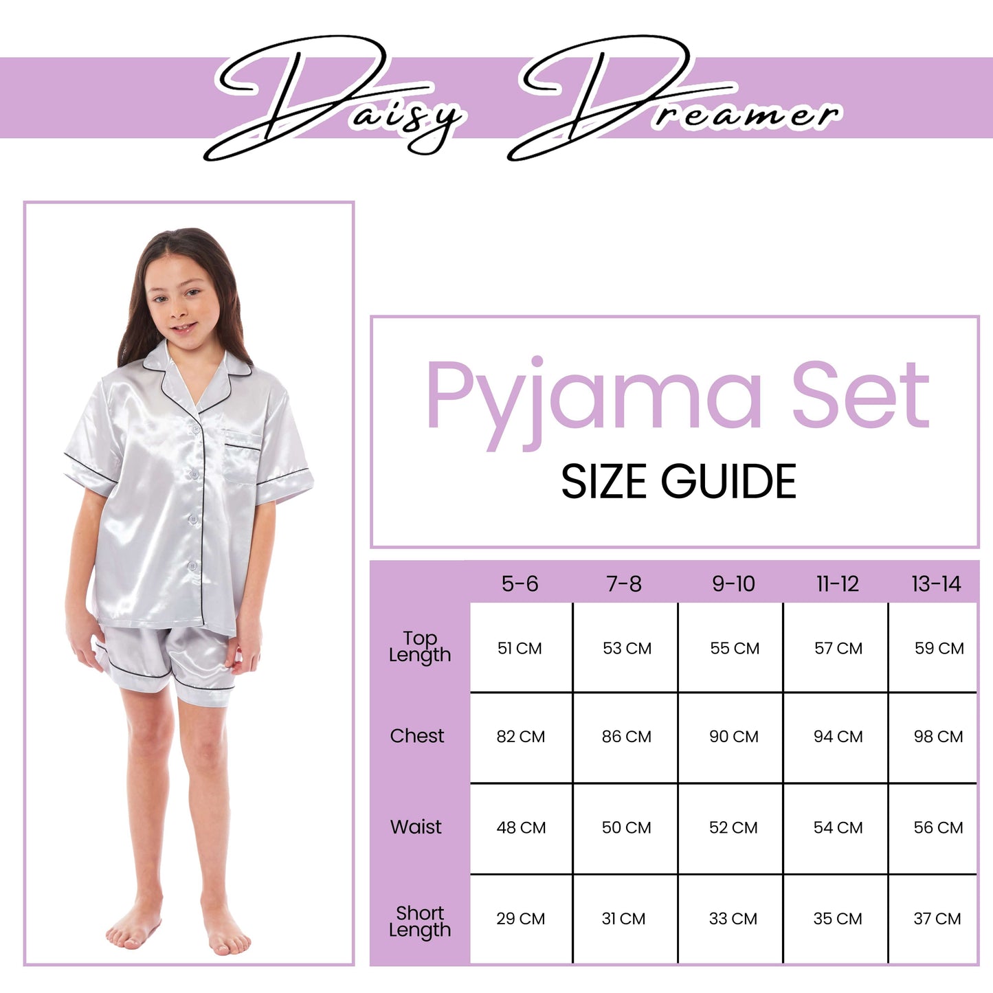 Luxurious Kids Satin Silk Short Pyjama Set by Daisy Dreamer Cosy Nightwear for Girls Includes Button-Down Shirt and Loose-Fitting Pants in Classic Black Pink and Grey Perfect Everyday Loungewear for Ages 5-14 Ideal for Comfortable Sleep and Relaxation Daisy Dreamer Pyjamas