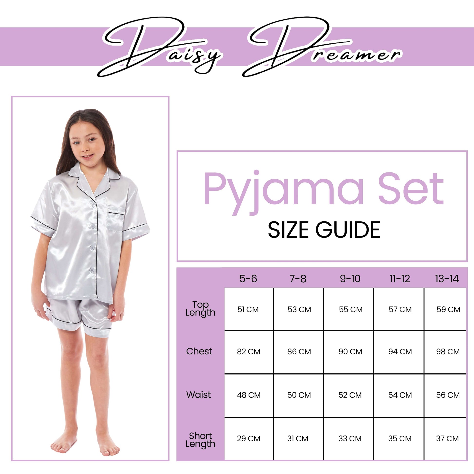 Luxurious Kids Satin Silk Short Pyjama Set by Daisy Dreamer Cosy Nightwear for Girls Includes Button-Down Shirt and Loose-Fitting Pants in Classic Black Pink and Grey Perfect Everyday Loungewear for Ages 5-14 Ideal for Comfortable Sleep and Relaxation Daisy Dreamer Pyjamas
