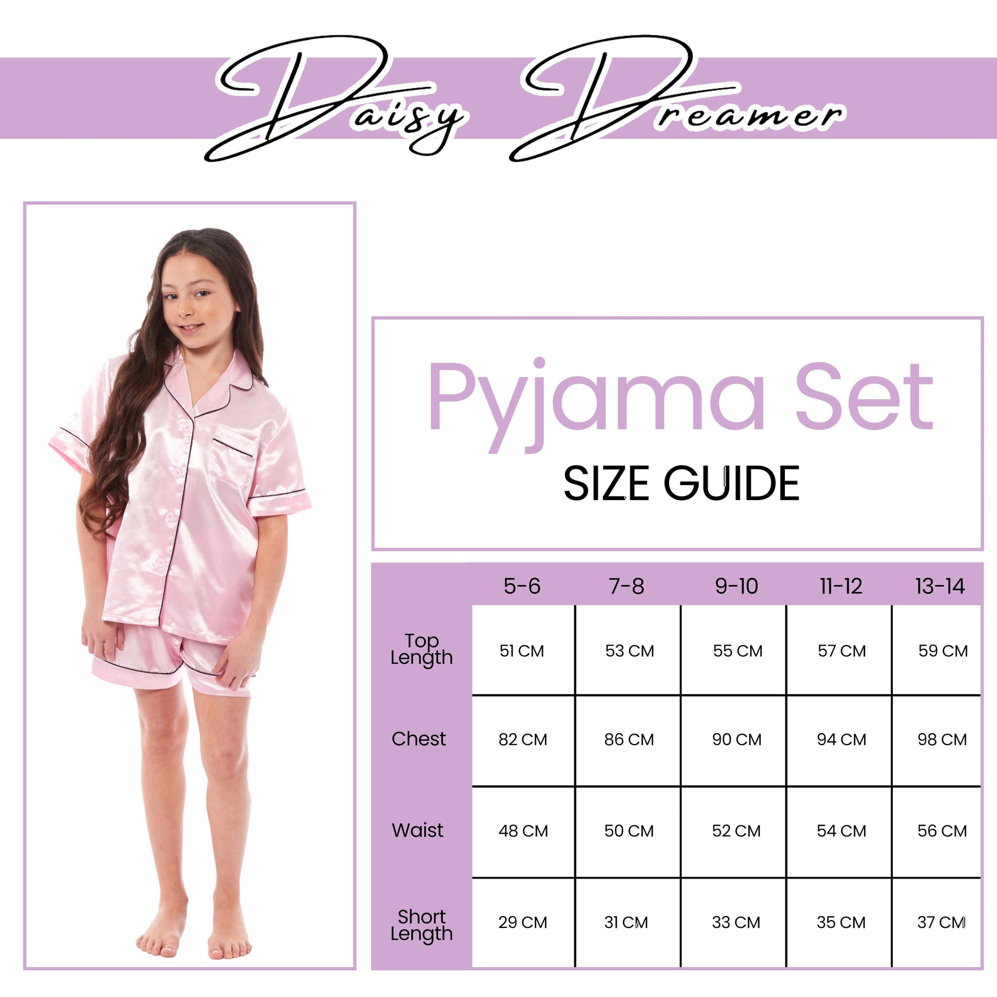 Luxurious Kids Satin Silk Short Pyjama Set by Daisy Dreamer Cosy Nightwear for Girls Includes Button-Down Shirt and Loose-Fitting Pants in Classic Black Pink and Grey Perfect Everyday Loungewear for Ages 5-14 Ideal for Comfortable Sleep and Relaxation Daisy Dreamer Pyjamas